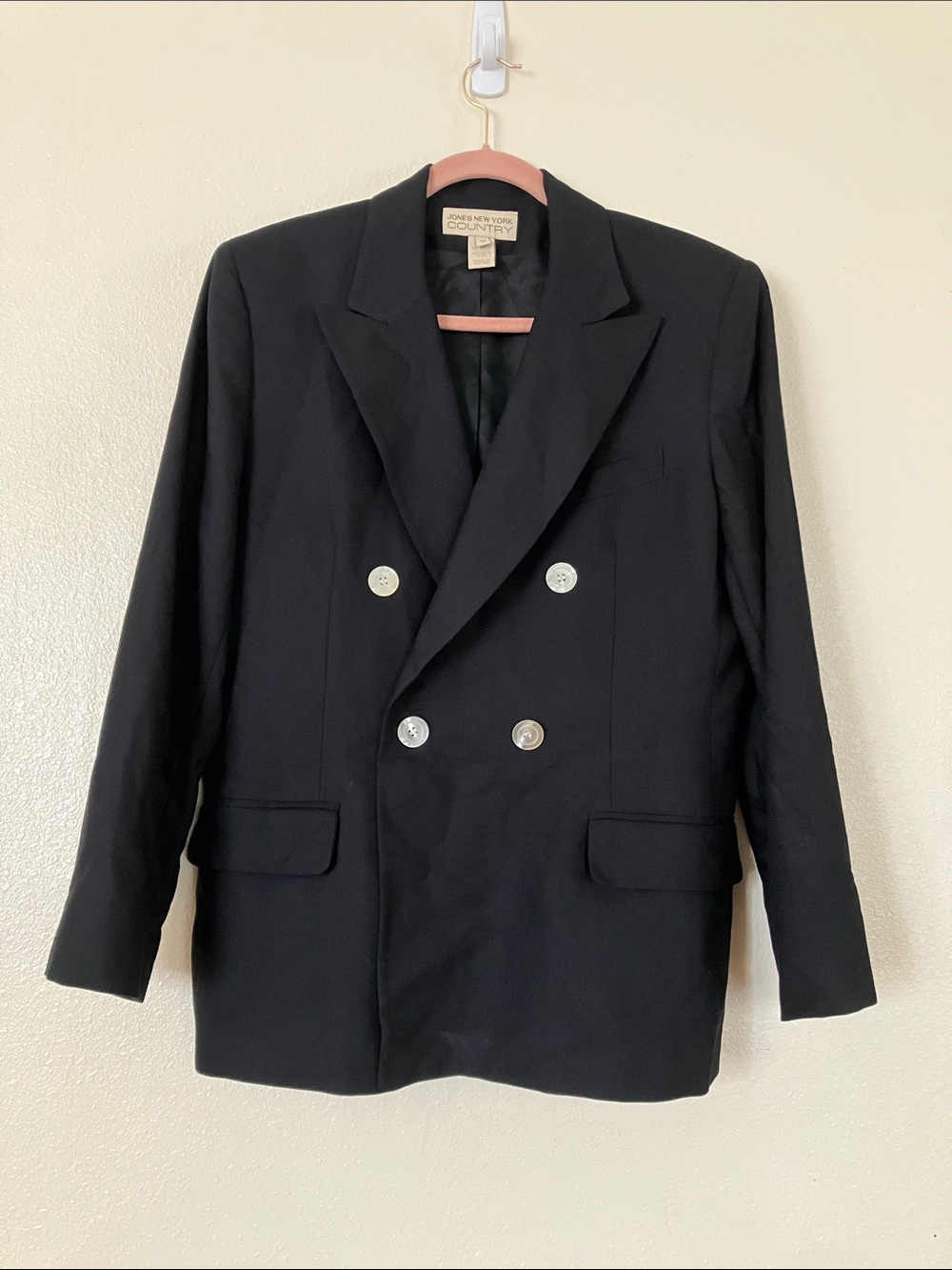 VTG 90s Jones New York Black Wool Blend Blazer, 16